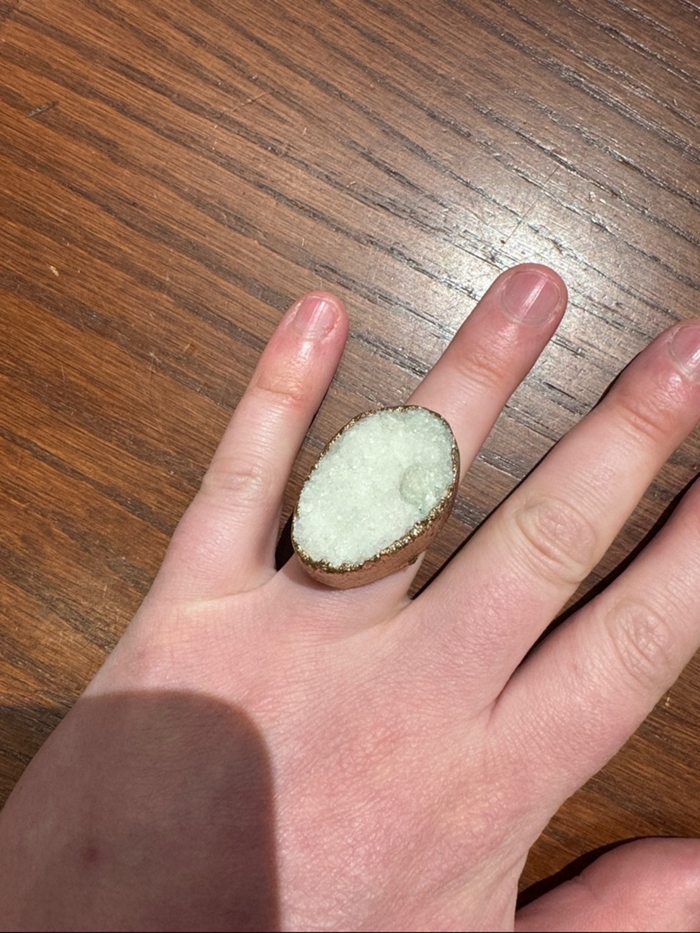 Minka’s White Agate Druzy 18k plated adj ring NWT